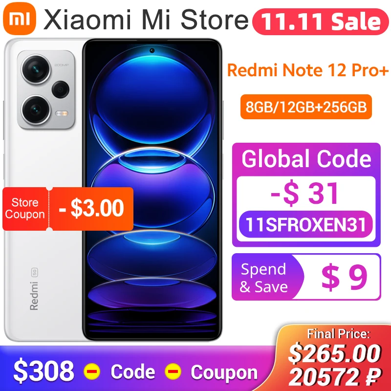 Najtaniej Nowy Xiaomi Redmi Note 12 Pro + 5G Plus Smartphone 8/12GB + 256GB MTK Dimensity 1080 120Hz Wyświetlacz OLED 200MP Kamera 120W ładowanie