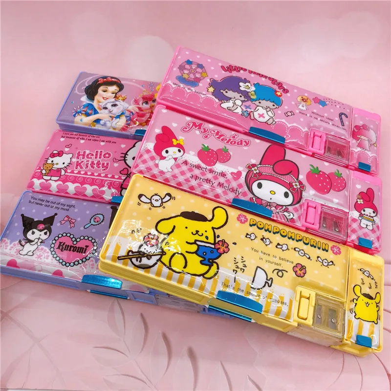 

Kawaii Sanrioed аниме мультфильм серия My Melody Kuromi мультфильм двухслойный канцелярский ящик Многофункциональный магнитный чехол для карандаша