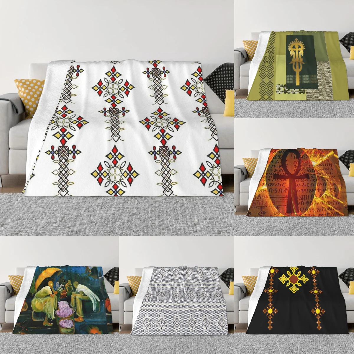 Ethiopian Cross Art Blanket Flannel Decoration Meme Portable Home Bedspread