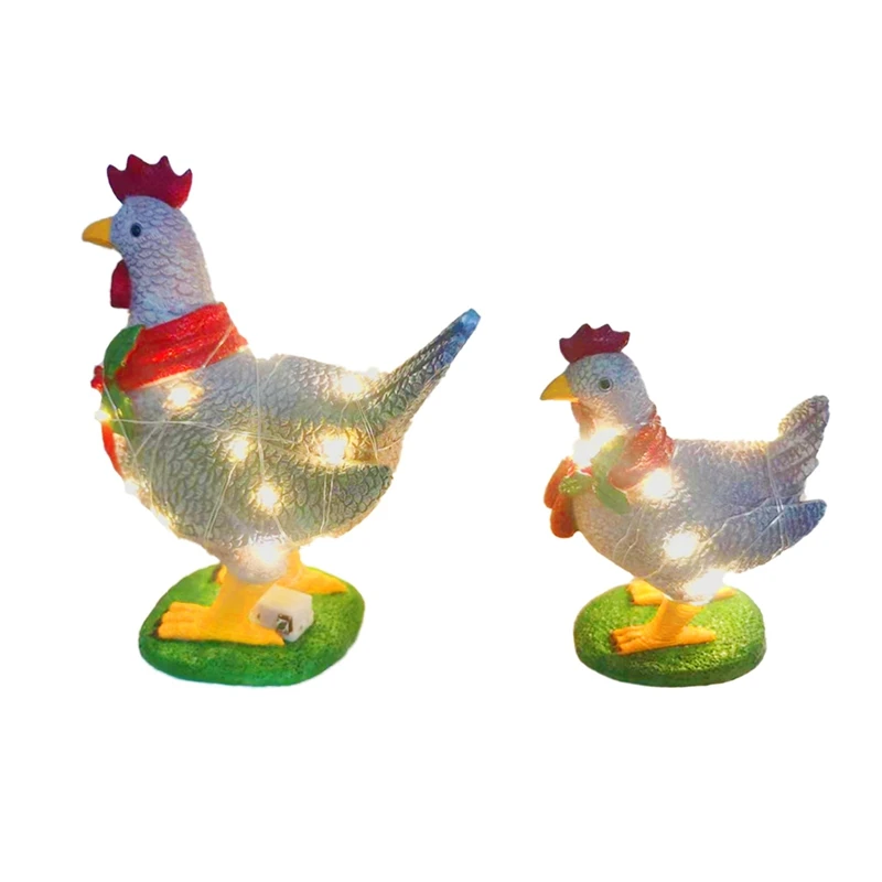 

Light-Up Chicken With Scarf Holiday Decoration, LED Christmas Outdoor Resin Ornaments Yard Art For Garden Patio Lawn