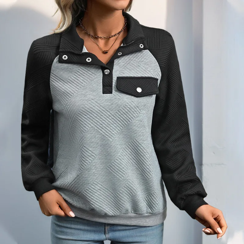 Модная лоскутная толстовка контрастного цвета для женщин повседневная и удобная