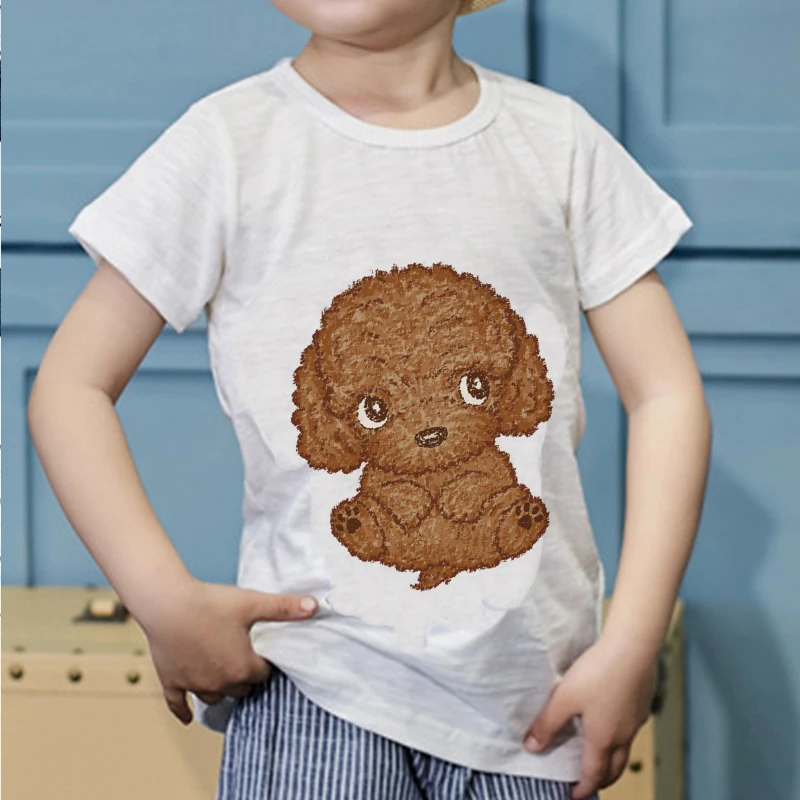 

Summer Clothes For Girls Fashion Printing Teddy Casual Boy White Pink T-shirt Newborns Children's Clothing From 2 To 7 Years