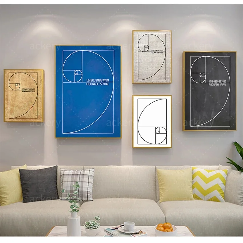 

Fibonacci Spiral Patent Vintage Blueprint Gift Idea Science Decor Office Study Decor Art Canvas Painting Golden Ratio Posters