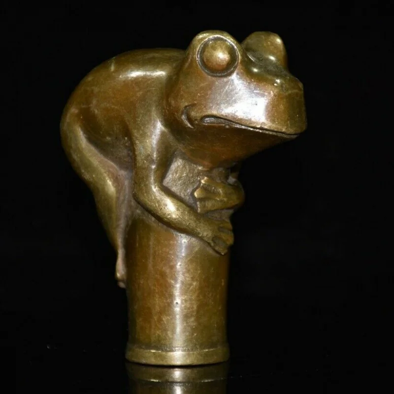

Exquisite Old Chinese Brass Copper Handmade Frog Crutch Head Statue 6159