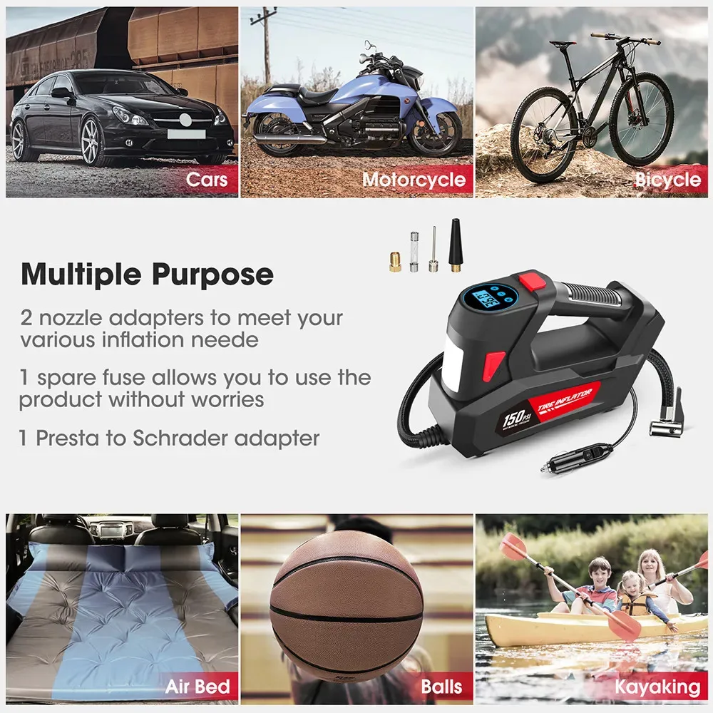 Автомобильный воздушный компрессор 120 Вт портативный ручной насос для