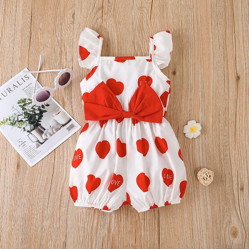 

Baby Bodysuit for Girls Toddler Onesie for 3 to 24 Months Heart Print Bow-tied Clothes Summer Sleeveless Clothing