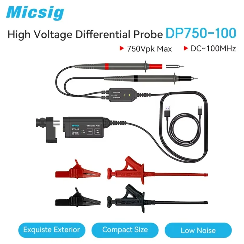 Фото Новый высоковольтный дифференциальный пробник Micsig DP750-100, 750В, 100МГц, для осциллографа, коэффициент уменьшения 50X/500X, 1 шт. №1