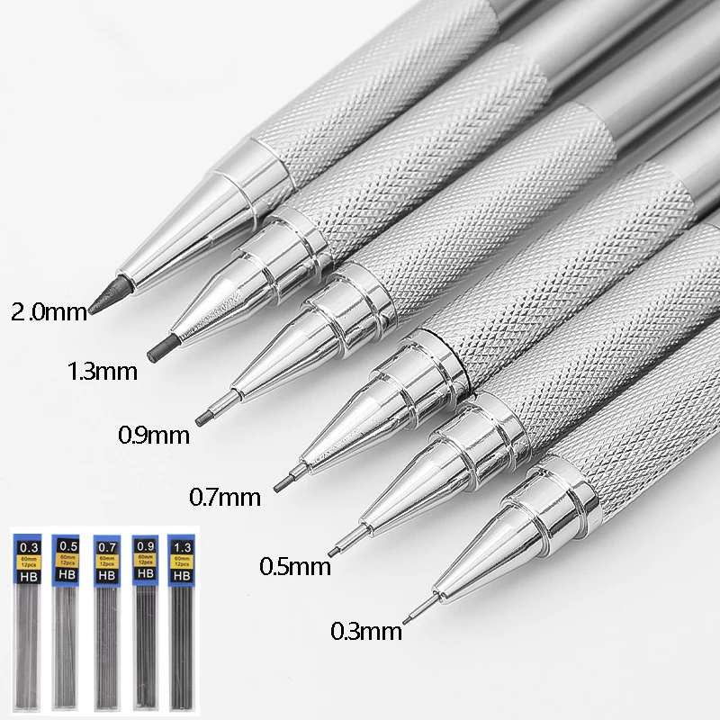 0.3/0.5/0.7/0.9/1.3/2.0mm Drawing Automatic Hb Pencil Set With Leads Office School Writing Art Supplies