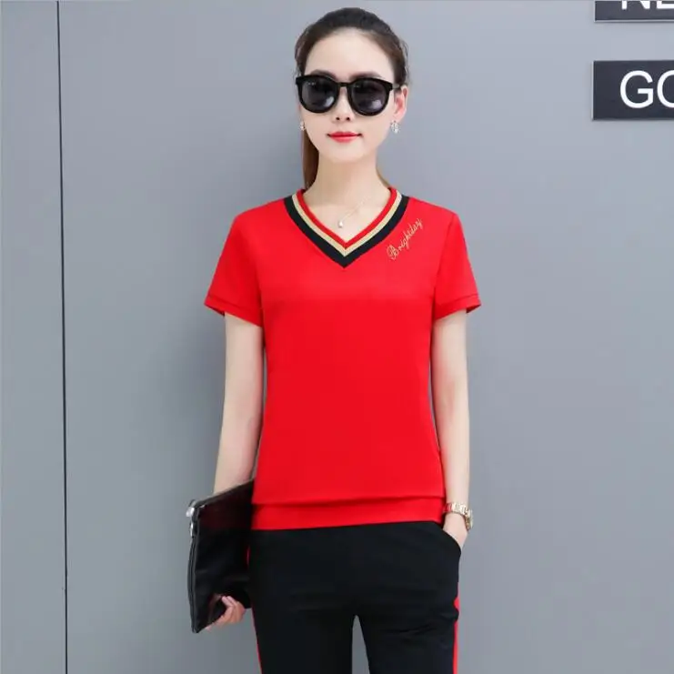 

2023HOT 2019 new Women Two-Piece Summer Cotton Print T-Shirt Women's Shorts Fashion Top + Shorts free shipping