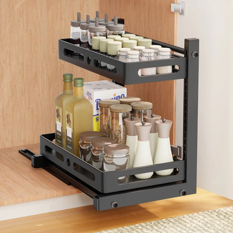 

2 Tiers Under Sink Storage Drawer Pull Out Kitchen Organizer Holders Metal Black White Under Sink Cabinet Storage Shelf Racks