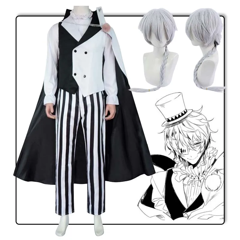 

Anime Bungou Stray Dogs Nikolai Gogol Cosplay Costume Season 4 Nikolai Gogol Suit Cloak White Black Uniform Halloween Clothes