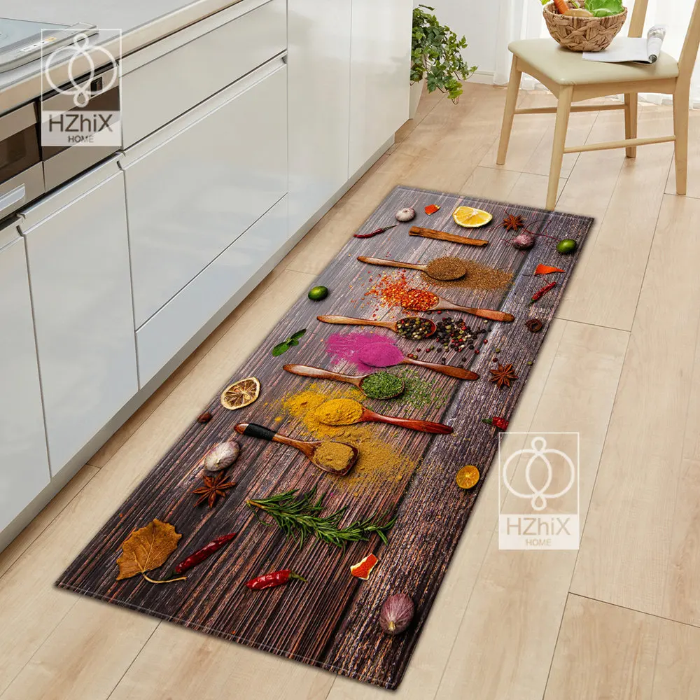 

Kitchen Floor Mat Home Anti-skid 3D Print Ingredients Carpet Washable Living Room Bathroom Rugs Hallway Entrance Carpet Doormats