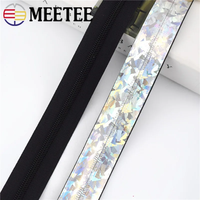 

5Meters 5# Waterproof Nylon Zipper Tape Reflective Decorative Zip with Puller Clothes Bag Repair DIY Sewing Supplies Accessories