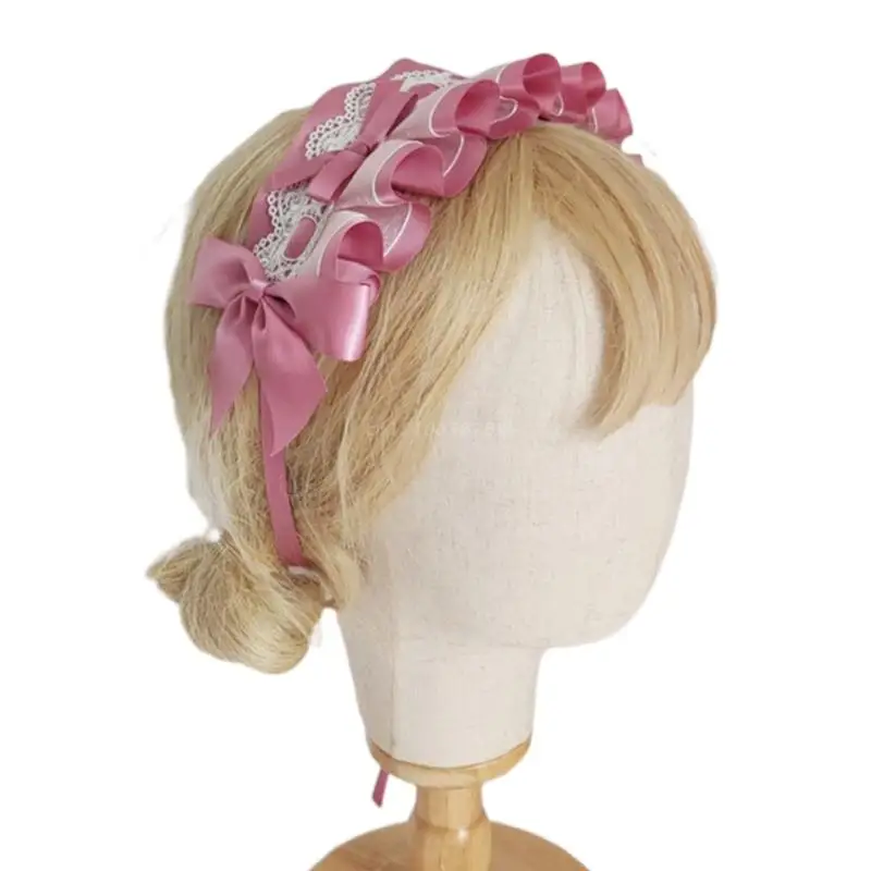 

Women Ruffles Lace Headband Lolita Ribbon Bows Hairbands Cosplay Props Maid Anime Wide Headdress Hair Accessories