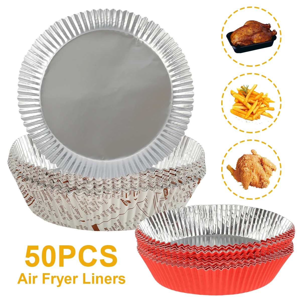 

50Pcs Oil-Proof Aluminum Foil Tin Box Round Disposable BBQ Tray Non-Stick Liner Steaming Basket Mat Food Bakeware Kitchen Tools