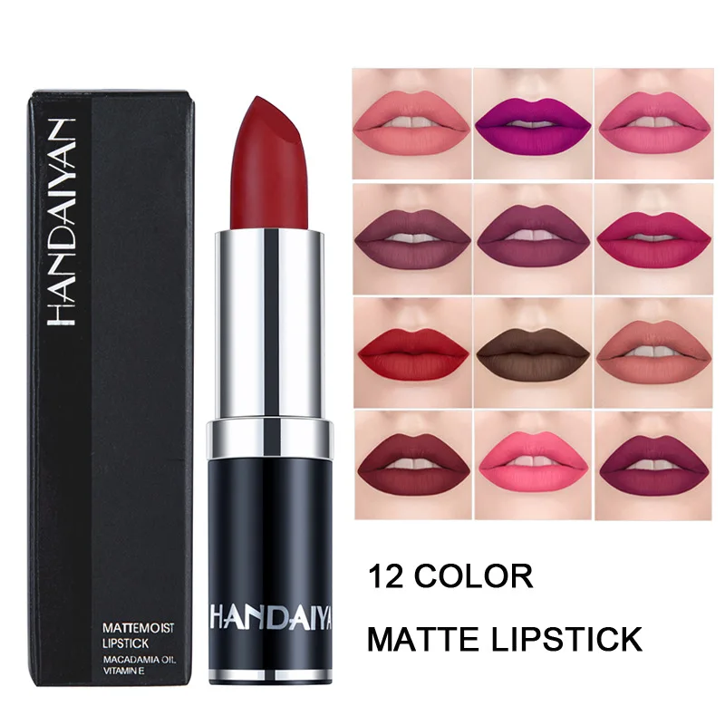 

Handaiyan Sexy Nude Red Brown Purple Lipgloss Matte Lip Gloss Velvety Lipstick Matte Waterproof Makeup Long Lasting Cosmetic