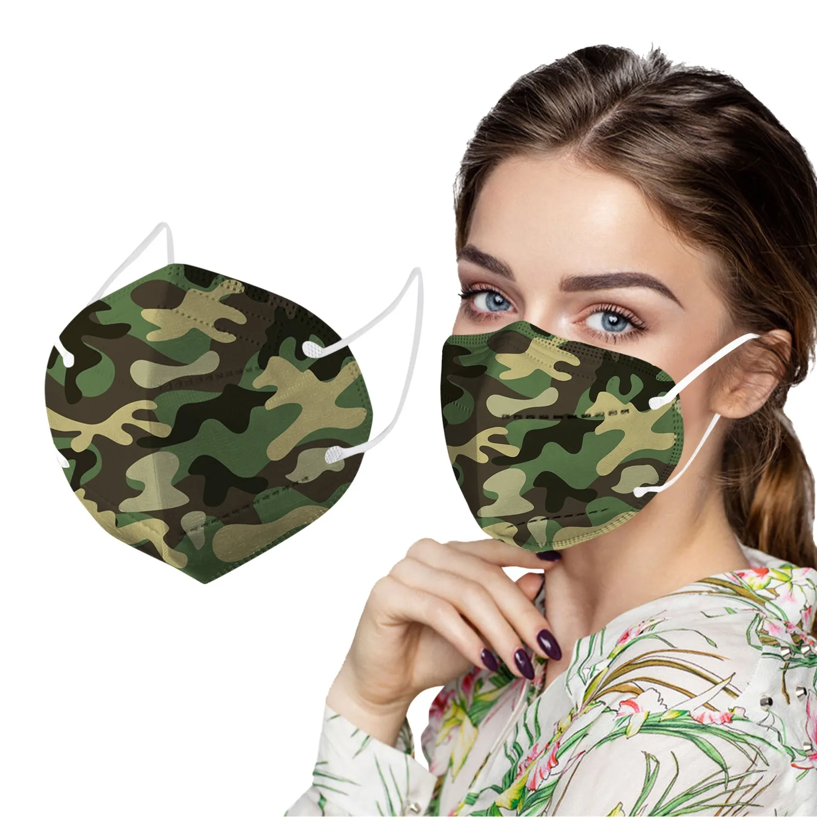

10pc Camouflage Masks Women Men Print 5ply Fabric Mouth Mask Facemask Gift For 2022 Decoration
