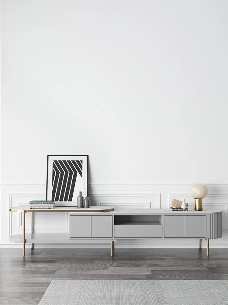 Выдвижной шкаф для телевизора HXL с каменной пластиной разрисованный шкафчик