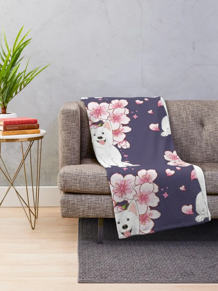Белое корейское одеяло для собак Jindo с цветком вишни декоративные одеяла