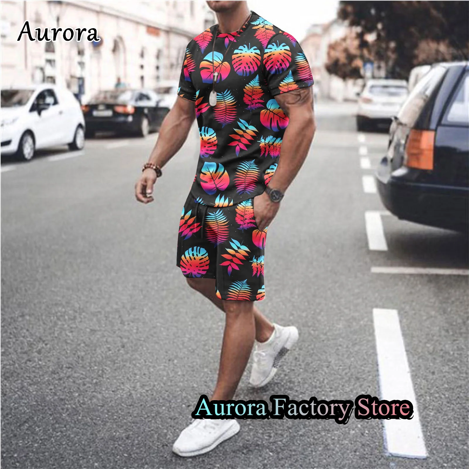 Men Summer Casual T-Shirt Shorts Set 3D Coconut Print Tracksuit Fashion Suit Hawaiian Style Outfit Male Oversized Clothing