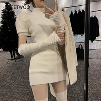 2022 spring knitted dress party sexy slim casual y2k mini dress sweater women design long sleeve elegant one piece dress korean