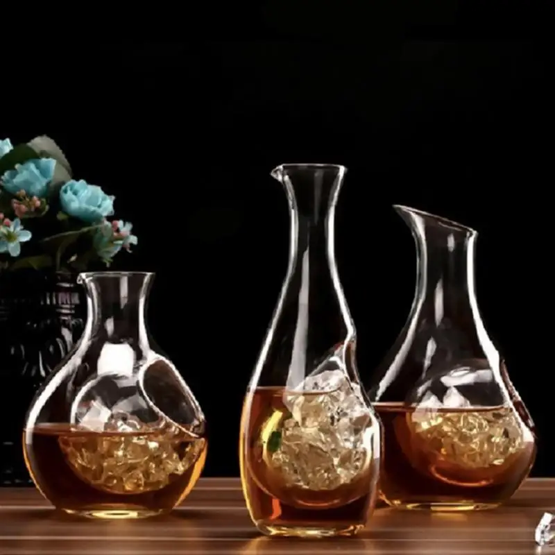 

385ml Japanese Style Glass Wine Bottle Thumb Hole Sake Glass Ice Jug Hamster Nest Cooling Wine Pourer Glass Decanter Wine Pourer