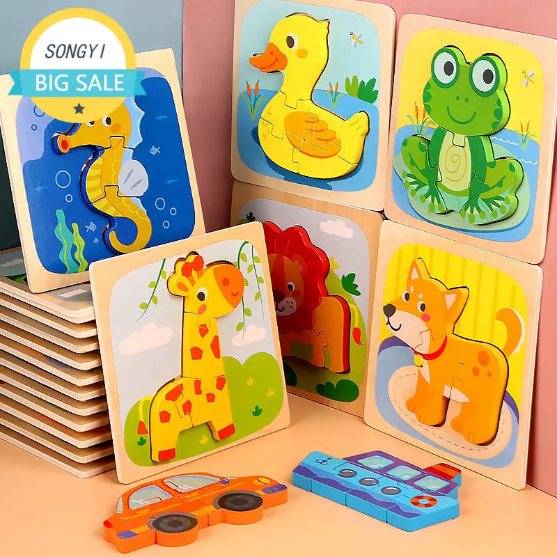 

Cartoon 3D Puzzles Wooden Animal Transport Jigsaw Learning Toys Kids Animal Cognition Puzzles Montessori Children Education Toy