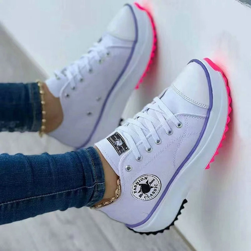 

Classic White Canvas Shoes Women Sneakers Solid Lace-Up Casual Platform Shoes for Women Zapatos De Mujer Chaussure Femme