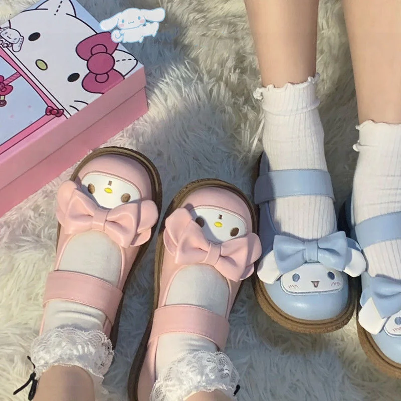 

New Anime Sanrio Kuromi Melody Cinnamoroll Cute Cartoon Jk Uniform Shoes Lolita Round Toe Small Leather Shoes Girl Heart Gift
