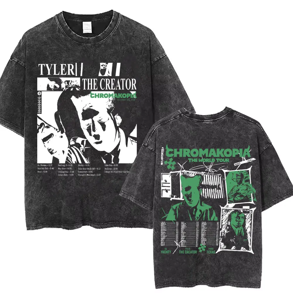 Винтажная футболка Tyler The Creator Chromakopia World Tour с двусторонним принтом для мужчин и