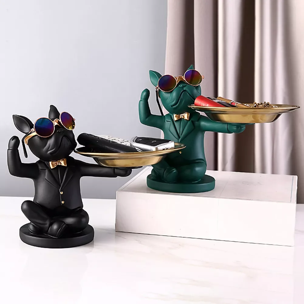 

Nordic French Bulldog Storage Holder Plate Tray Desktop Table Ornament for Key Lipstick Necklace Jewellery Organizer Bracket
