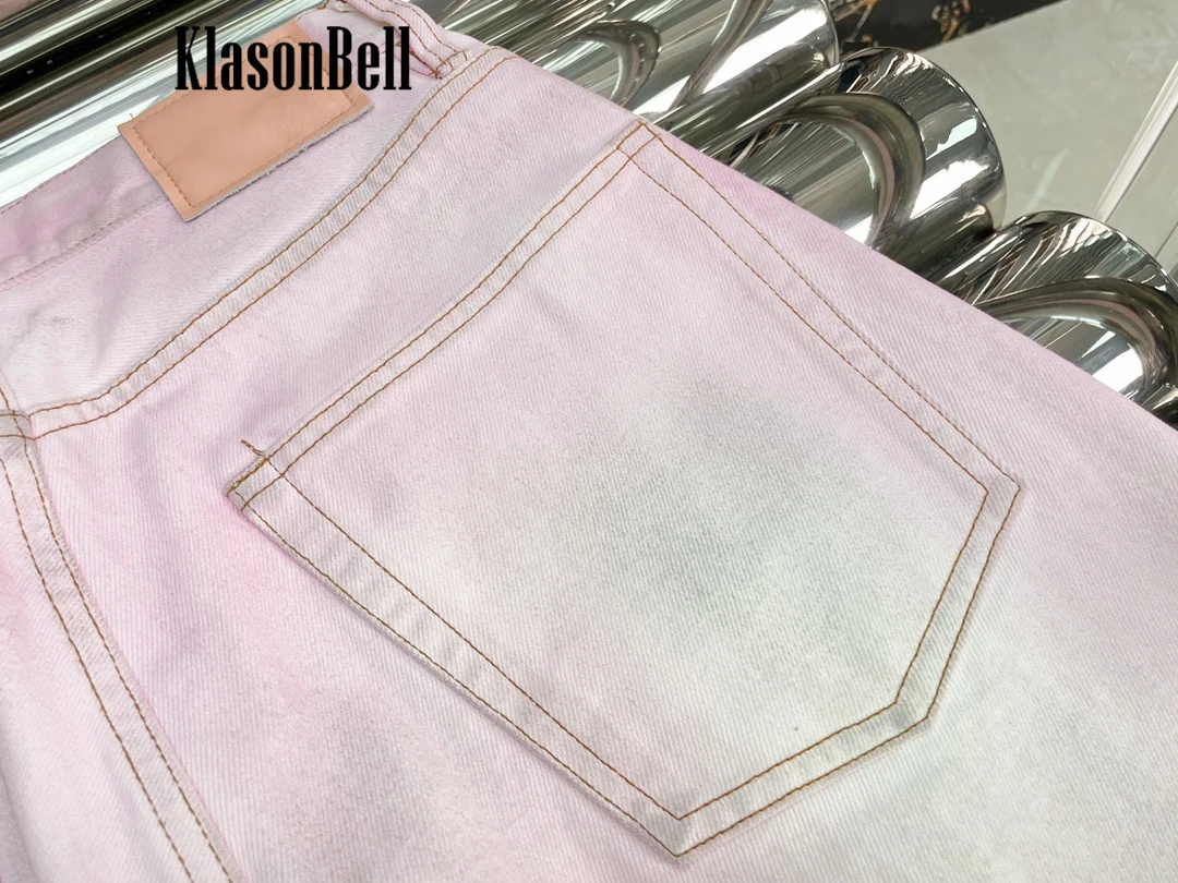 11.23 KlasonBell модные новые розовые джинсы потертые джинсовые прямые брюки из