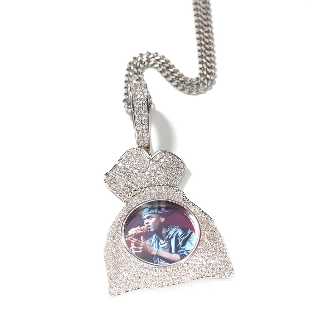 

Hip Hop Photo Pendant Copper Set Zircon New Money Bag Modelling Creative DIY Pendant Necklace