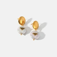 316l stainless steel natural pearl drop earrings trendy metalic 18 k gold geometric bee earrings accessories 2022 new arrivals