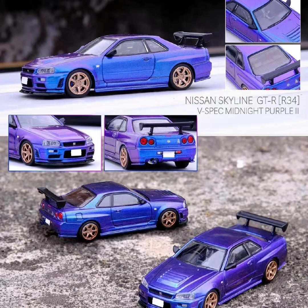 INNO64 1:24 NISSAN SKYLINE GT-R (R34) V-SPEC Midnight Purple II Diecast Model Car Collection Toys