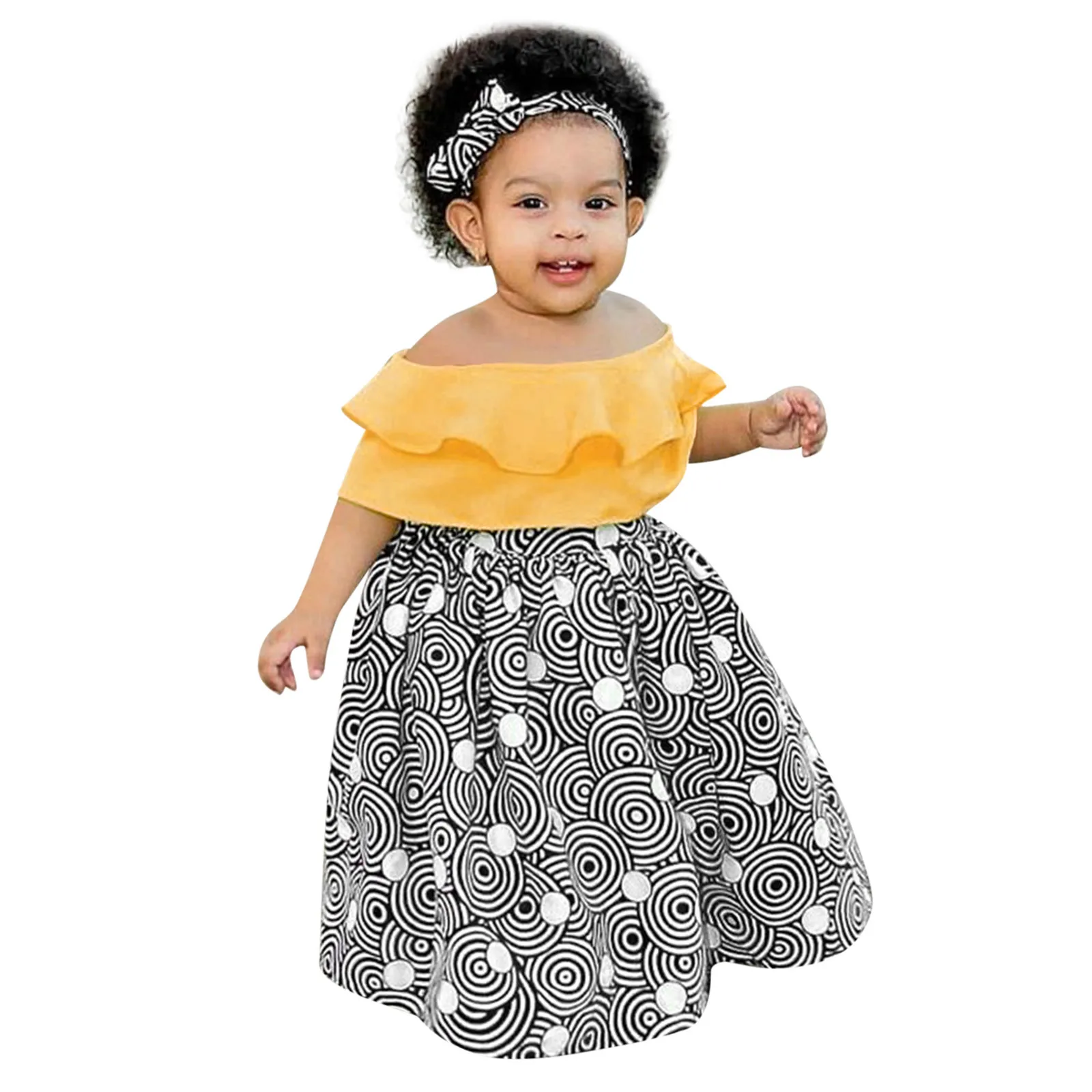 

Outfits for Girls Size 6 Skirt African Kids Dresses Shoulder Princess Set Toddler Headband Girls Off Years Ankara Trendy Clothes