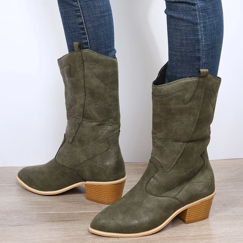 Platform Boots Women 2022 Fall/Winter Fashion Leather Pointed Toe High Heels Ladies Designer Shoes Hksz Mid Calf Botine 1