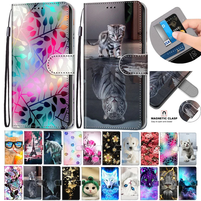 

Flip Leather Case For LG K50S Fundas 3D Wallet Card Holder Stand Book Cover Cat Dog Painted Coque For LG K50S Cases Capa