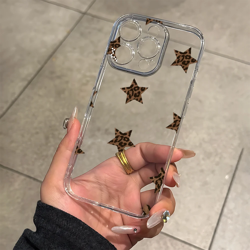 Фото Силиконовый чехол для телефона с принтом дикого леопарда и звездой для IPhone 17 16 15 14 13 12 11 Pro Xs Max Air Mini 7 8 6 6s Plus SE 2020 2022 Cover №1