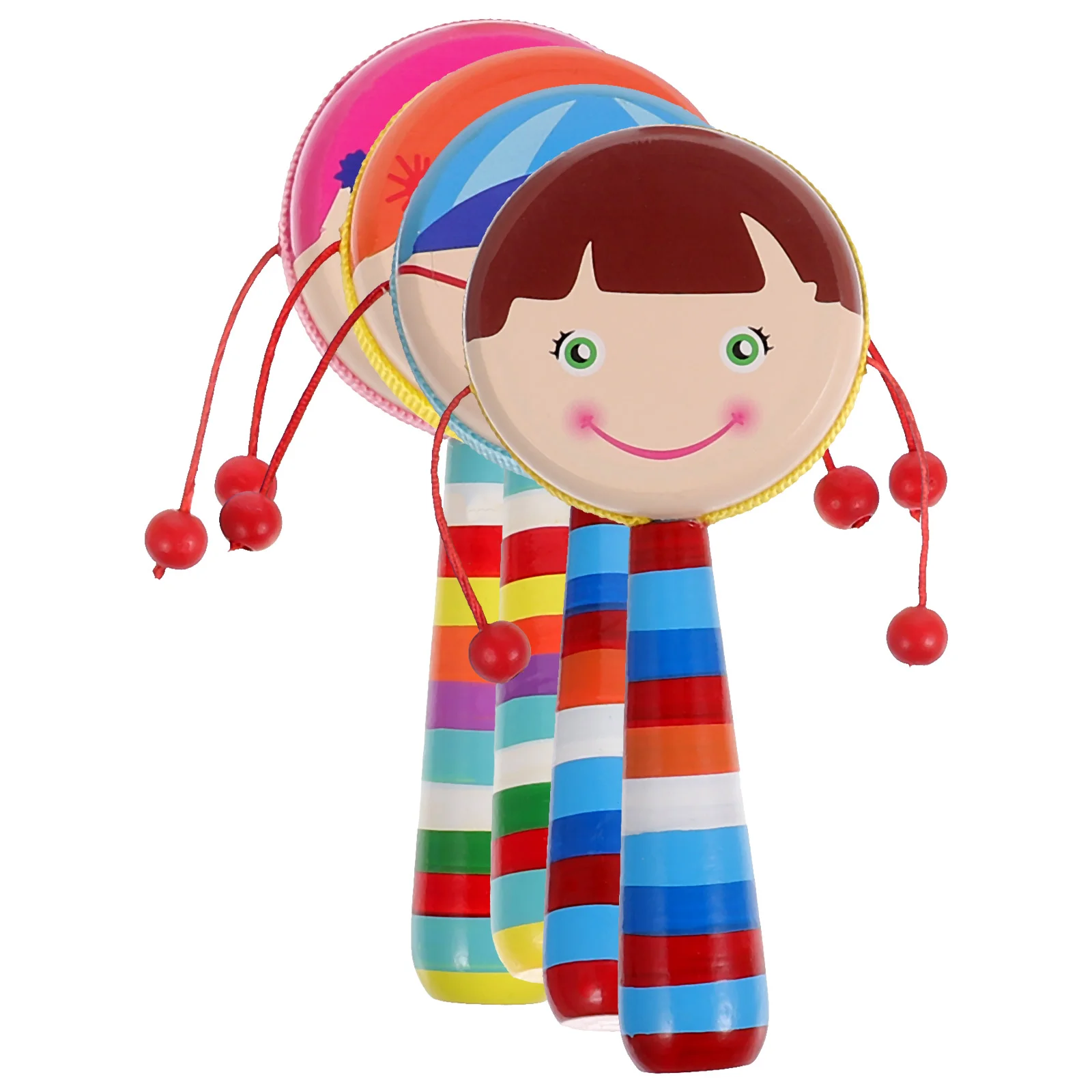 

4 Pcs Baby Toys Shaker Cartoon Printing Hand Shaking Wooden Polyester Toddler