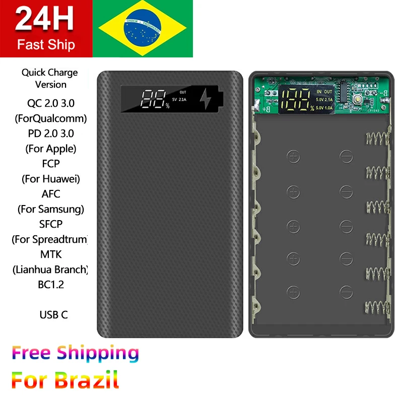 

2021 6*18650 Power Bank Case Dual USB Mobile Phone Quick Charge Version Charge QC 3.0 DIY With Digital Display Screen ChargerBox