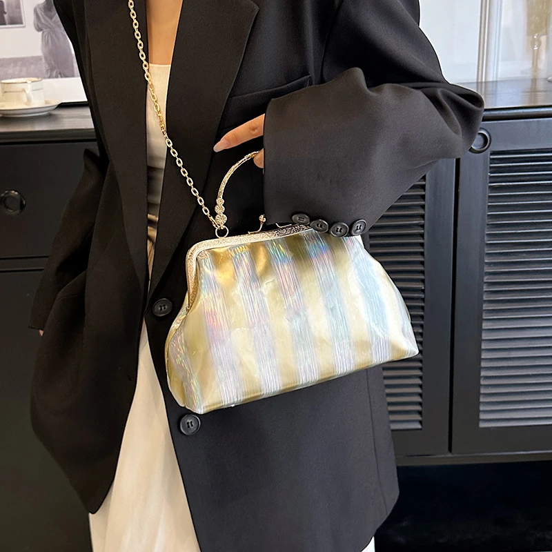 Повседневная сумка через плечо в полоску женская дизайнерская блестящая