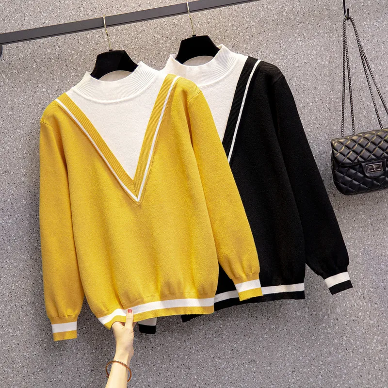 

Черно-желтая Милая водолазка в Корейском стиле Харадзюку Весна-Осень-зима вязаный винтажный пуловер Модные женские свитера 2022