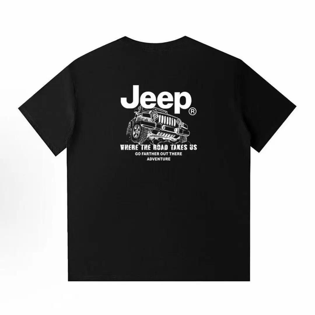 Фото Мужская футболка JEEP из 100% хлопка, 230 г, с коротким рукавом, с американским уличным принтом, с круглым вырезом, свободного кроя, повседневная, универсальная, летняя. №2