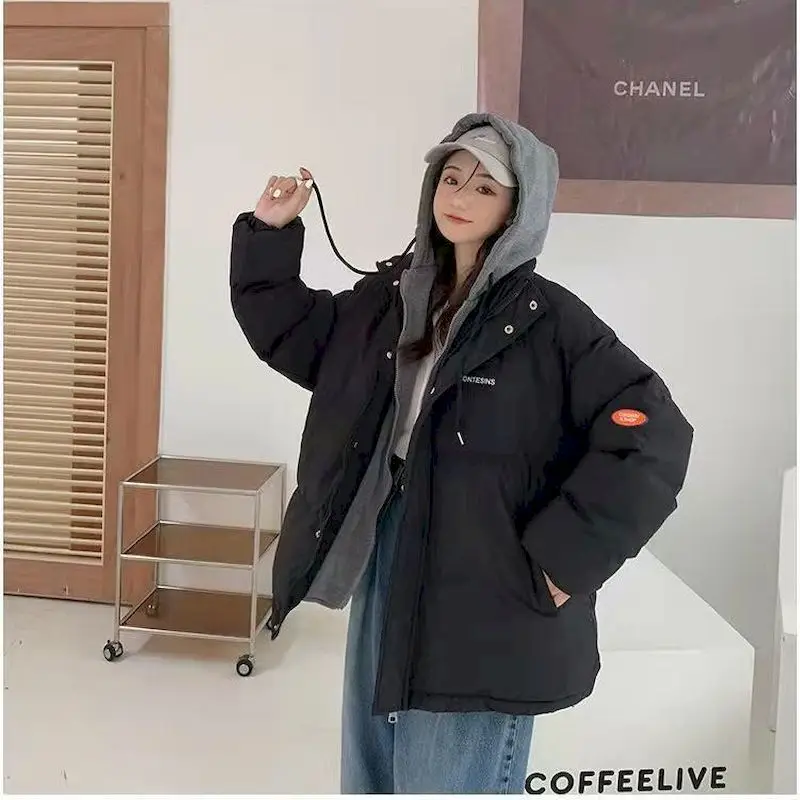 Parkas Women Winter Jackets 2022 New In Casual Fake Two Piece Hooded Jacket Korean Fashion Kawaii Pink Coats Zipper Tops Femme