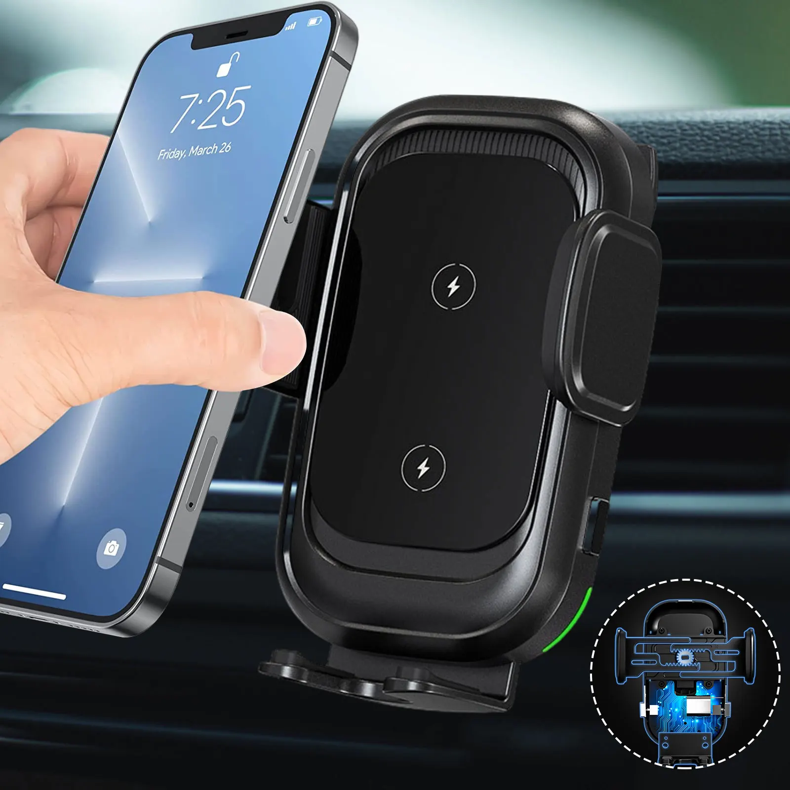 

Двойная катушка беспроводное автомобильное зарядное устройство Быстрая зарядка автомобильная подставка для телефона на вентиляционное о...