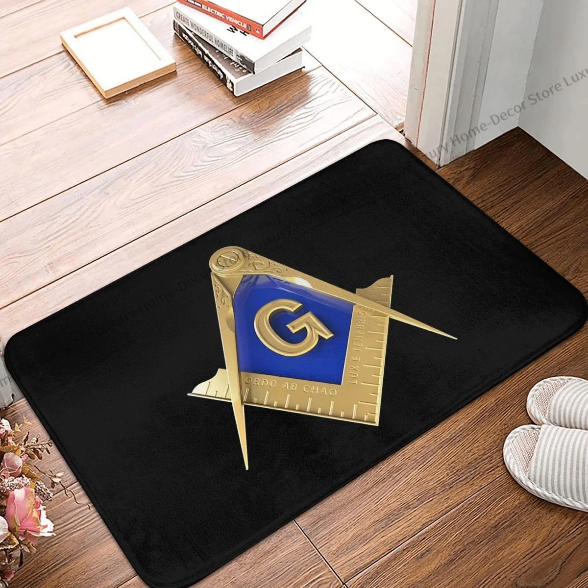 

Non-slip Doormat Freemason Square Compass Gold Masonic Bath Kitchen Mat Prayer Carpet Flannel Modern Decor