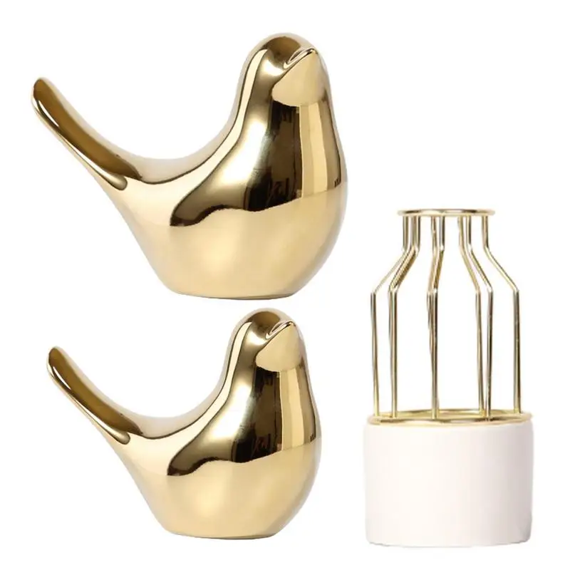 

Golden Ceramic Bird Figurines Ceramic Small Bird Animal Statues Golden Birds Figurine Ceramic Small Bird Statues Gold Birds