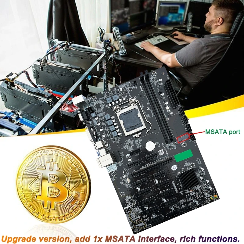 

Материнская плата B250 BTC для майнинга, 12 PCI-E, поддержка 12 видеокарт LGA 1151 DDR4 Sodimm USB3.0 для машины BTC для майнинга биткоинов