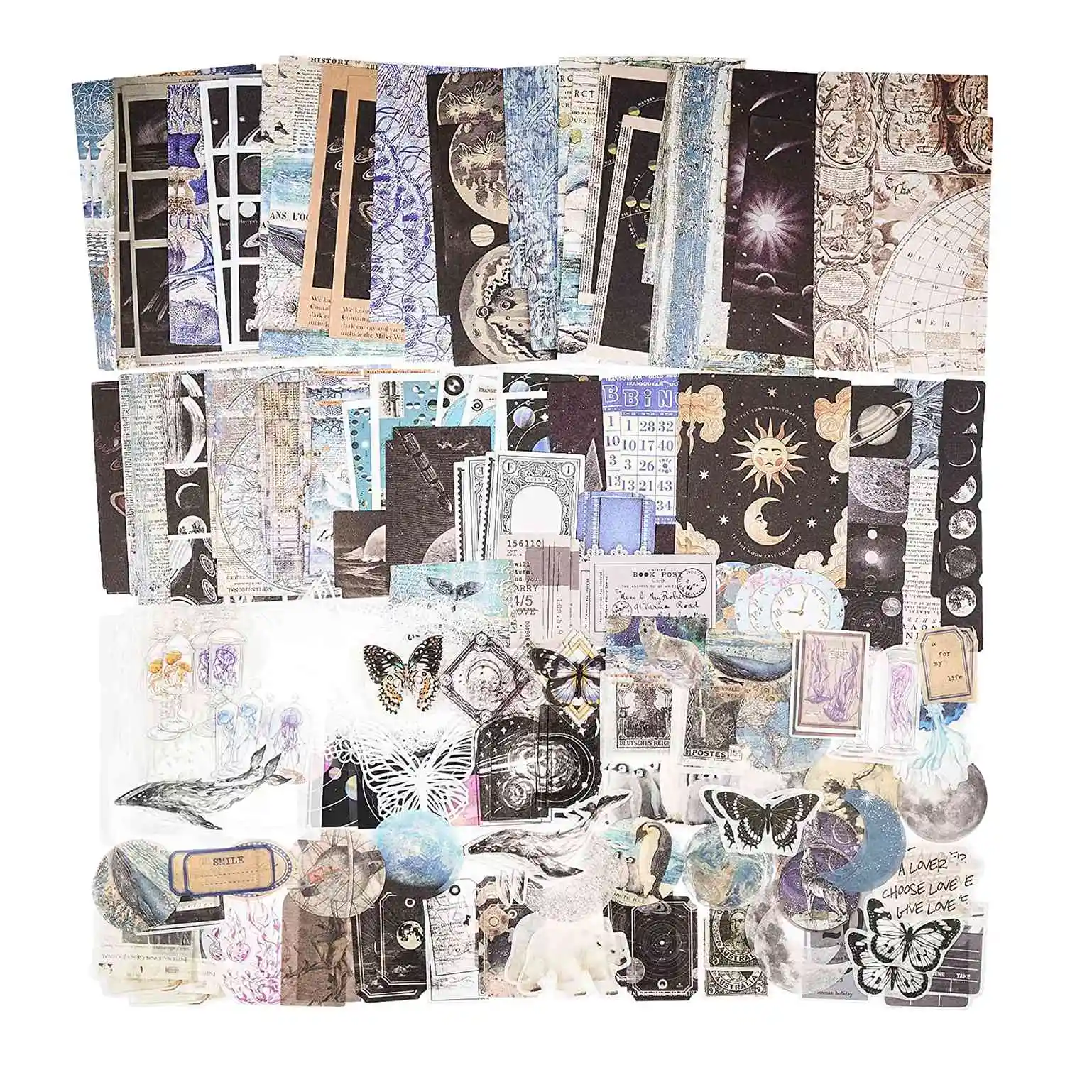 

200 Pieces Vintage Ephemera Bundle Junk Journal Kit Scrapbook Supplies Paper Sticker Material Pack for Art Journaling, A